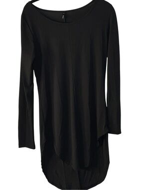 HAODUOYI Black Long-Sleeve Asymmetrical Tunic Top